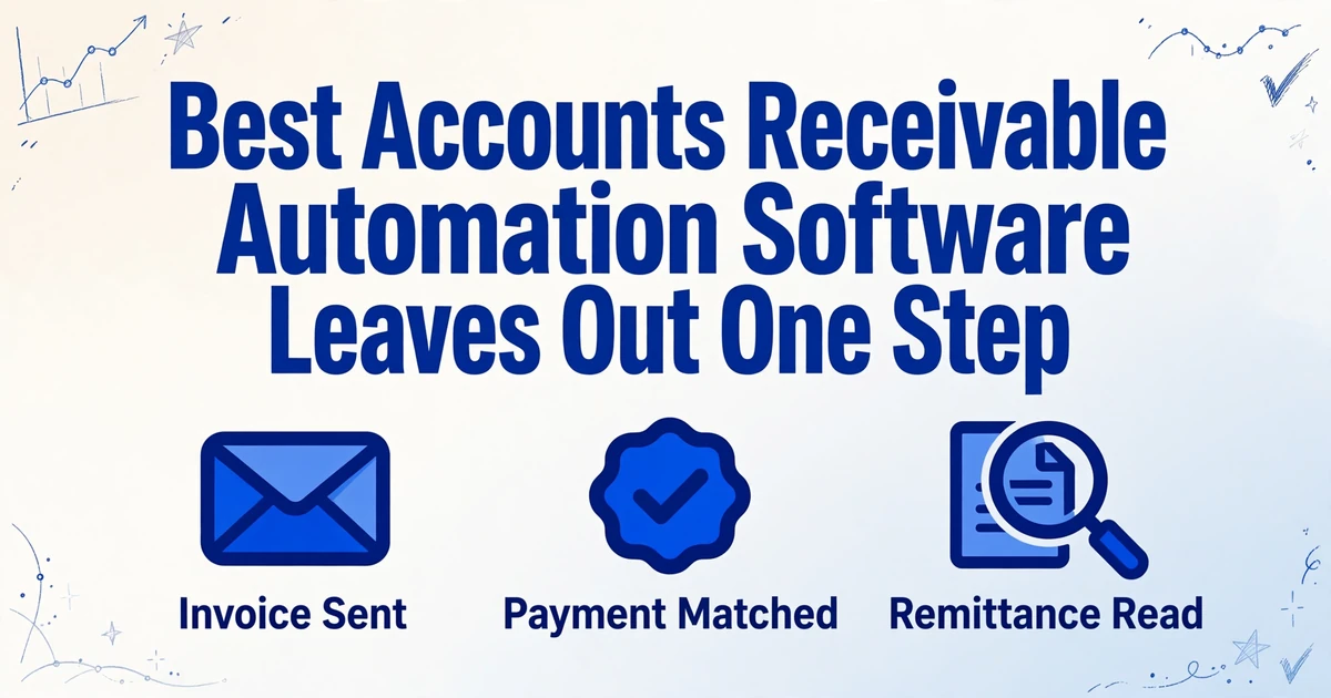 Hero image showing the article title with three icons below it: Invoice Sent, Payment Matched, and Remittance Read, on a clean gradient background with subtle hand-drawn line decorations in the corners