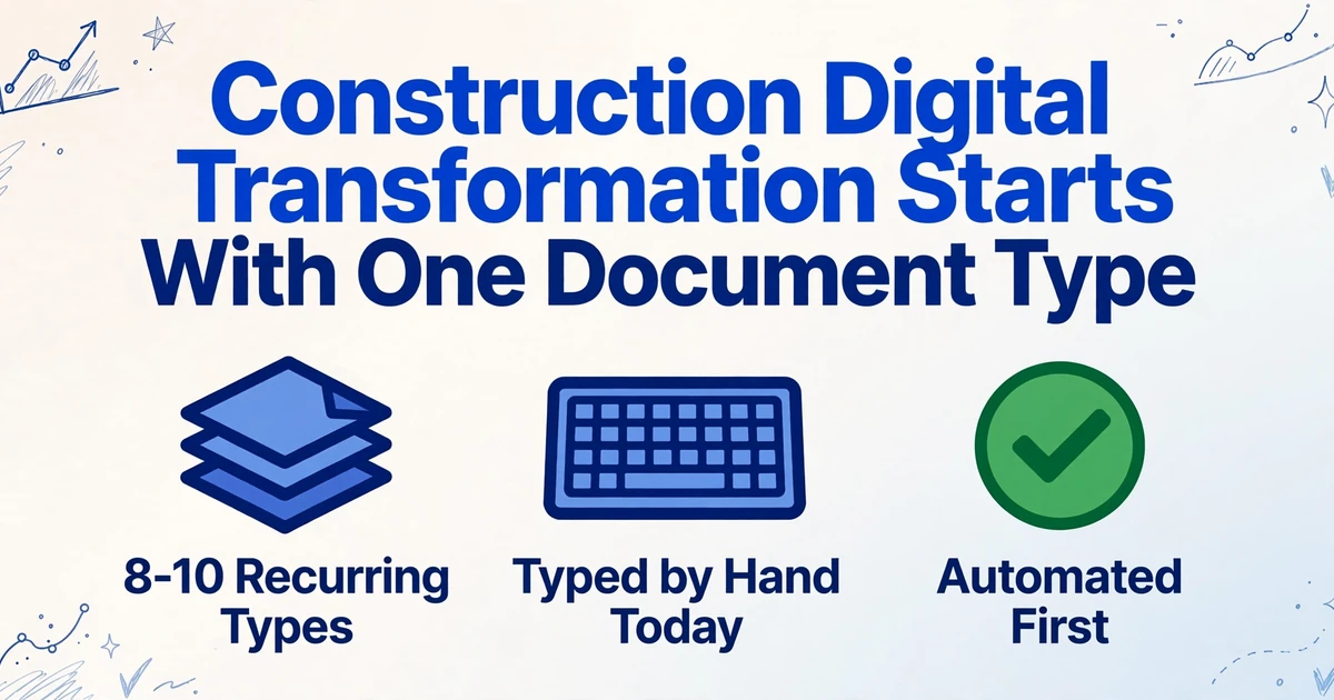 Digitale Transformation im Bauwesen beginnt mit einem Dokumenttyp – zeigt wiederkehrende Dokumenttypen, manuelle Erfassung und automatisierten ersten Workflow