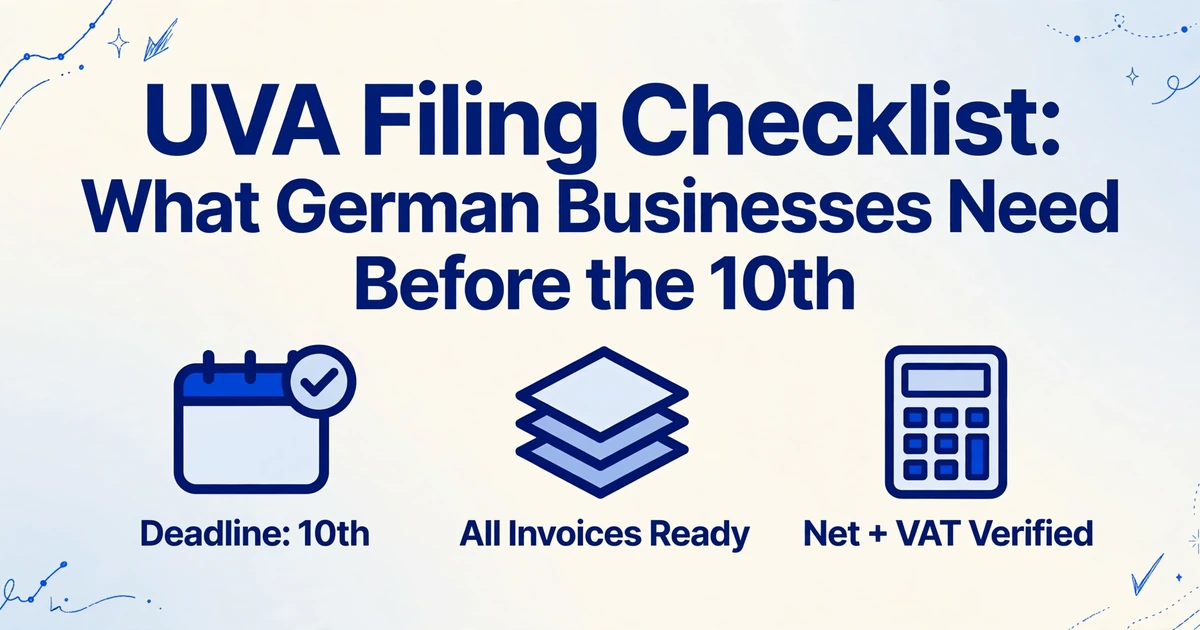 UVA filing checklist illustration with deadline calendar, invoice documents, and calculator icons