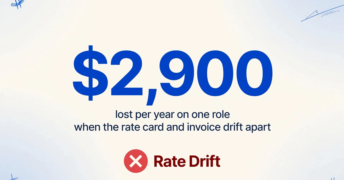 A large $2,900 figure with the caption 'lost per year on one role' and a red X badge labeled 'Rate Drift'