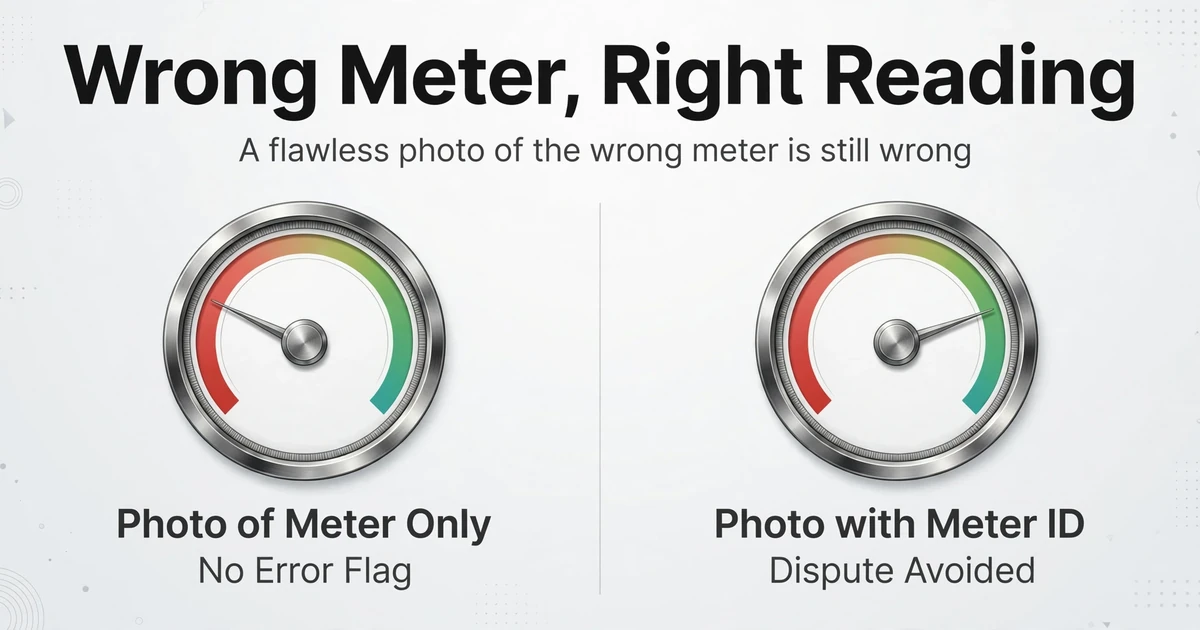 Comparación de foto del medidor sin indicador de error versus foto con ID del medidor para evitar disputas