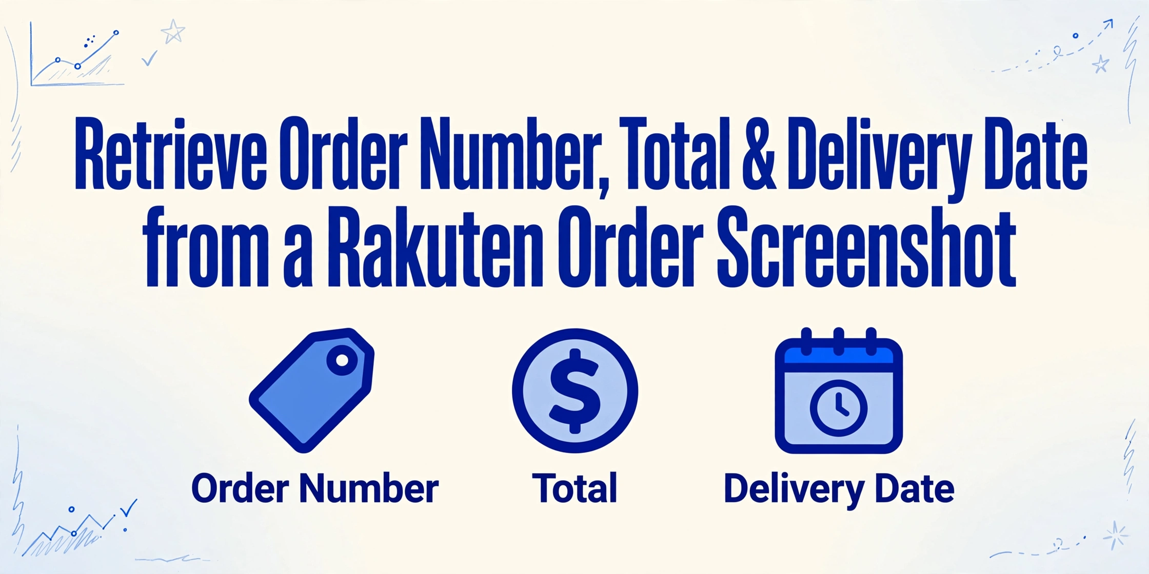 Flat-vector blog hero image titled 'Rakuten Order Screenshot: Locate the Order Number and Points Earned', above three icons: an order number labelled '6-8-7 Digits, All Numeric', an hourglass labelled 'Points Earned (獲得ポイント) Pending About 20 Days', and a wallet labelled 'Points Used (利用ポイント) Spent at Checkout, Tracked Separately'.