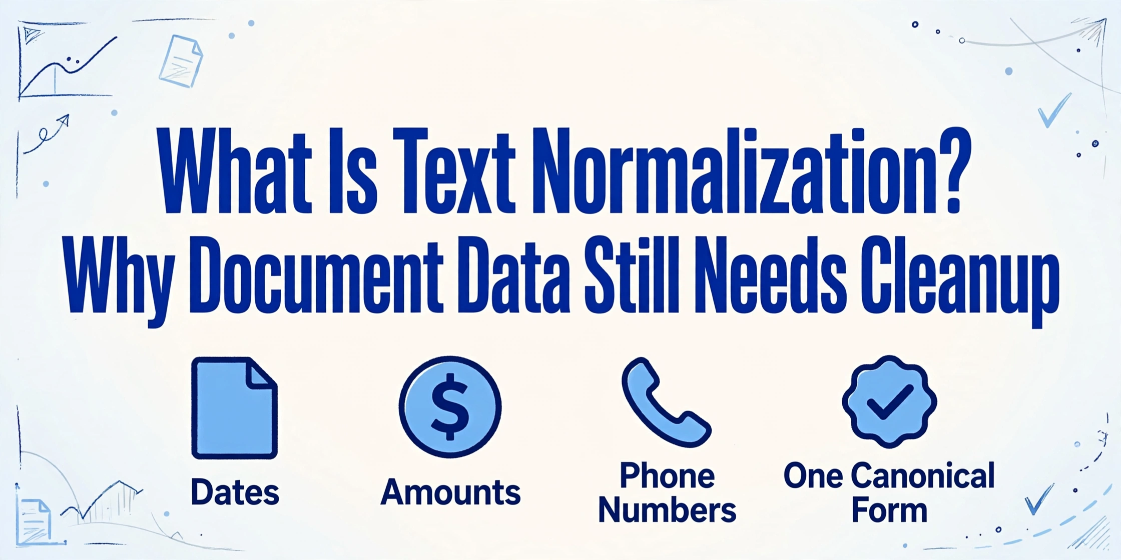 Text normalization converts document field variations like dates, amounts, and phone numbers into one canonical form