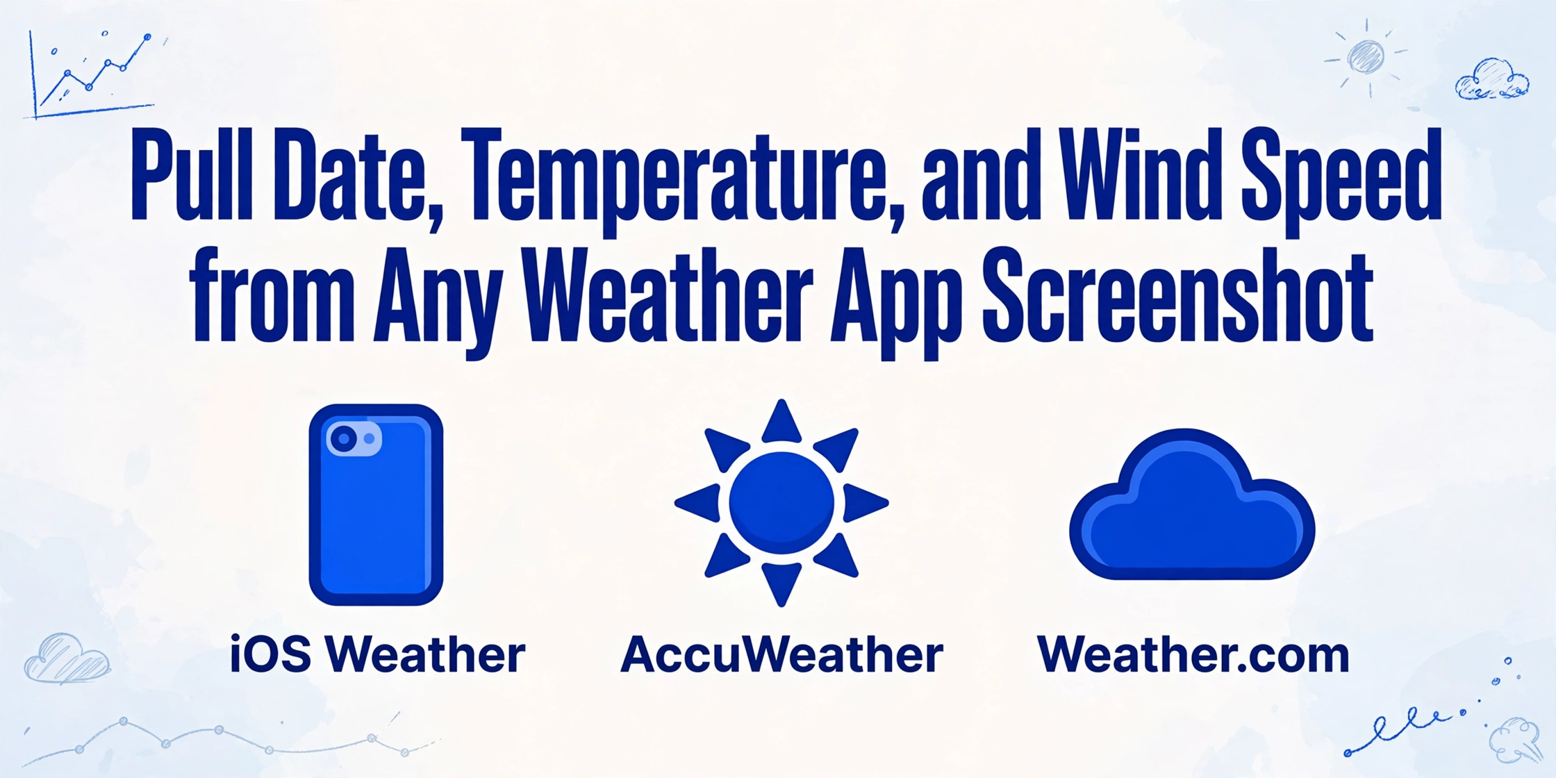 Extract Date, Temperature & Wind Speed from Weather App Screenshots — iOS Weather, AccuWeather, Weather.com | ImageToTable.ai